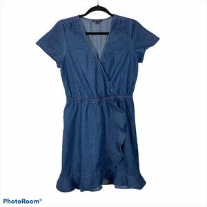 J Crew v neck wrap front denim chambray dress